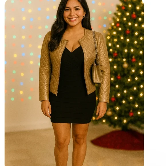 Gold Champagne Moto Jacket Quilted Leather - Picture 1 of 7